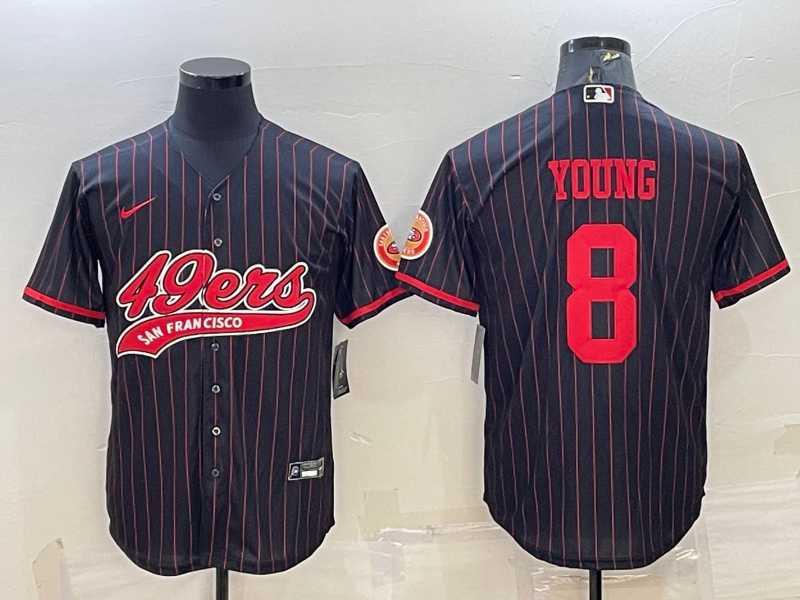 Mens San Francisco 49ers #8 Steve Young Black Pinstripe With Patch Cool Base Stitched Baseball Jersey